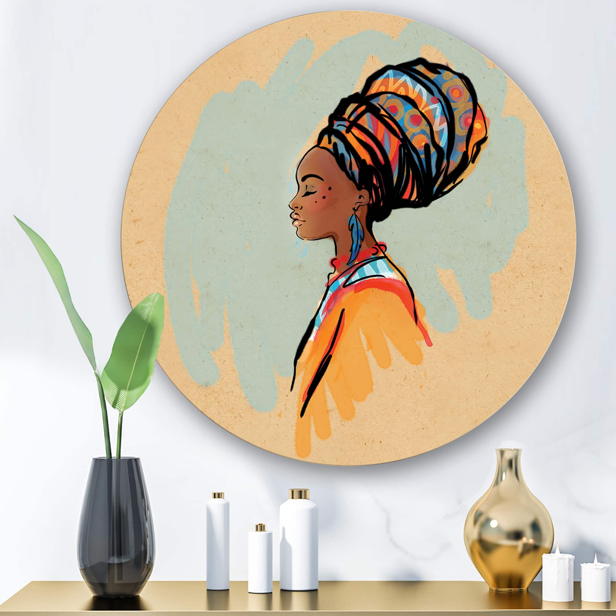 Designart - Portrait of Afro American Woman With Turban II